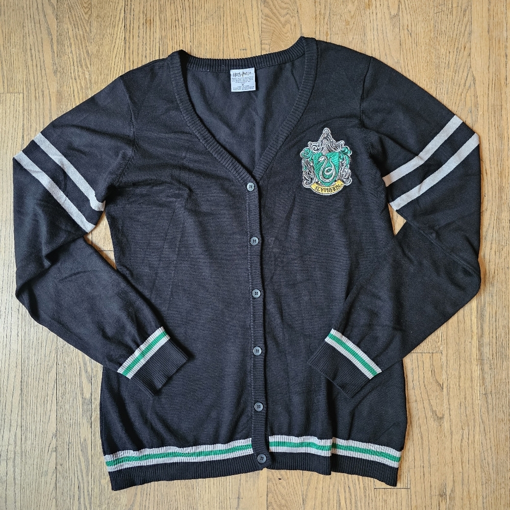 Warner Bros Harry Potter Black and Green Cardigan with Varsity Stripes Size XL